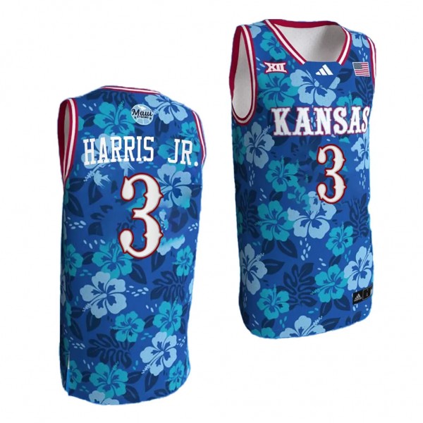 Kansas Jayhawks Bill Self Game Dajuan Harris Jr. #3 Blue Maui Strong Jersey Men's