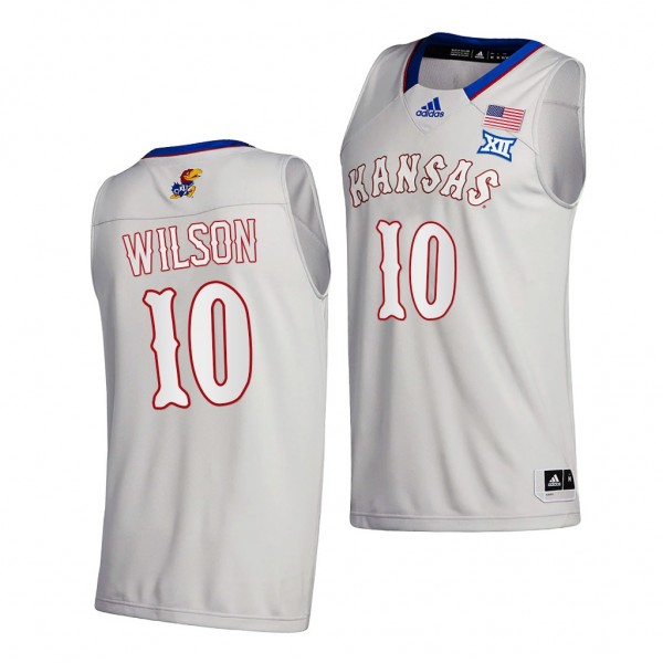 Kansas Jayhawks Jalen Wilson Jersey 2020-21 College Basketball New Season League patch Men Jersey - Gray