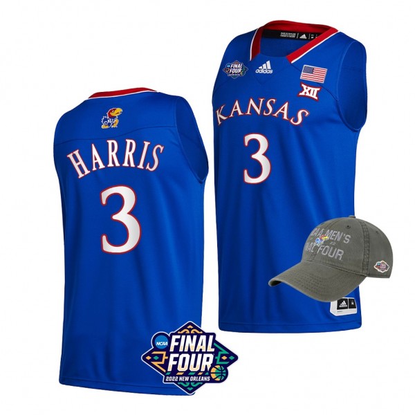 Dajuan Harris 2022 March Madness Final Four Kansas Jayhawks Royal Free Hat Jersey