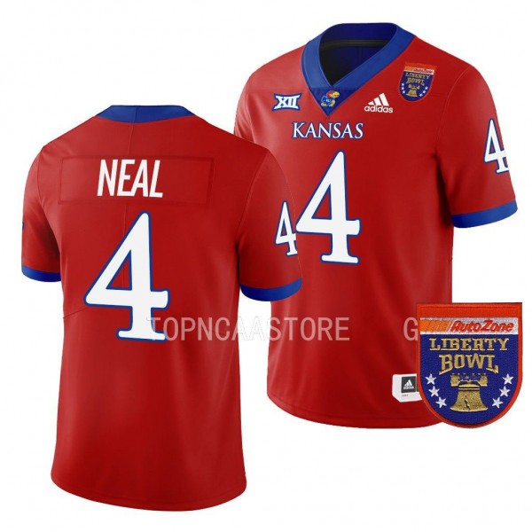 2022 Liberty Bowl Devin Neal Kansas Jayhawks #4 Red College Football Jersey Men's