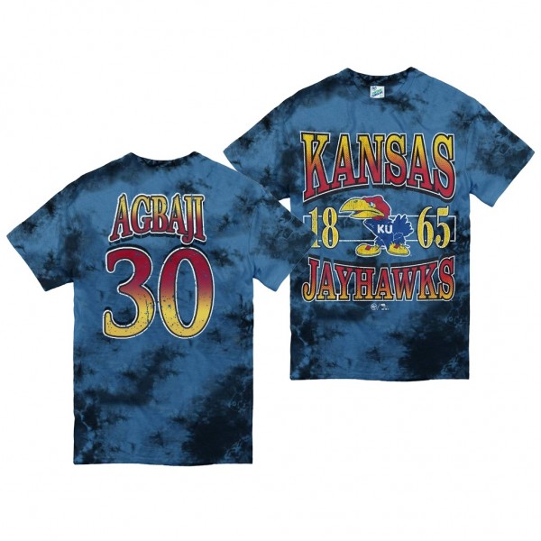 Kansas Jayhawks Ochai Agbaji #30 Vintage Tubular Tee Retro Tie-Dye Blue