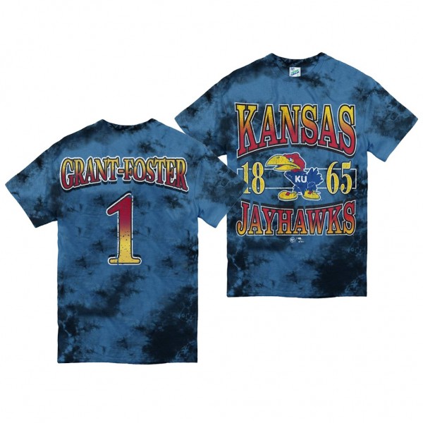 Kansas Jayhawks Tyon Grant-Foster #1 Vintage Tubular Tee Retro Tie-Dye Blue