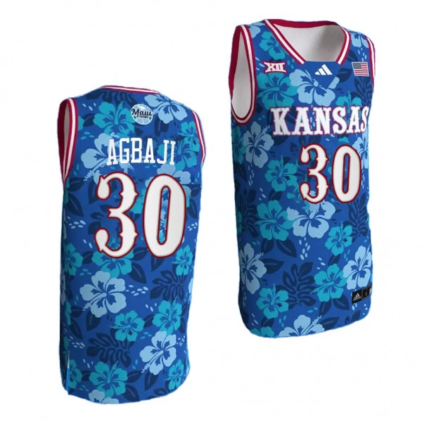 Kansas Jayhawks Bill Self Game Ochai Agbaji #30 Blue Maui Strong Jersey Men's